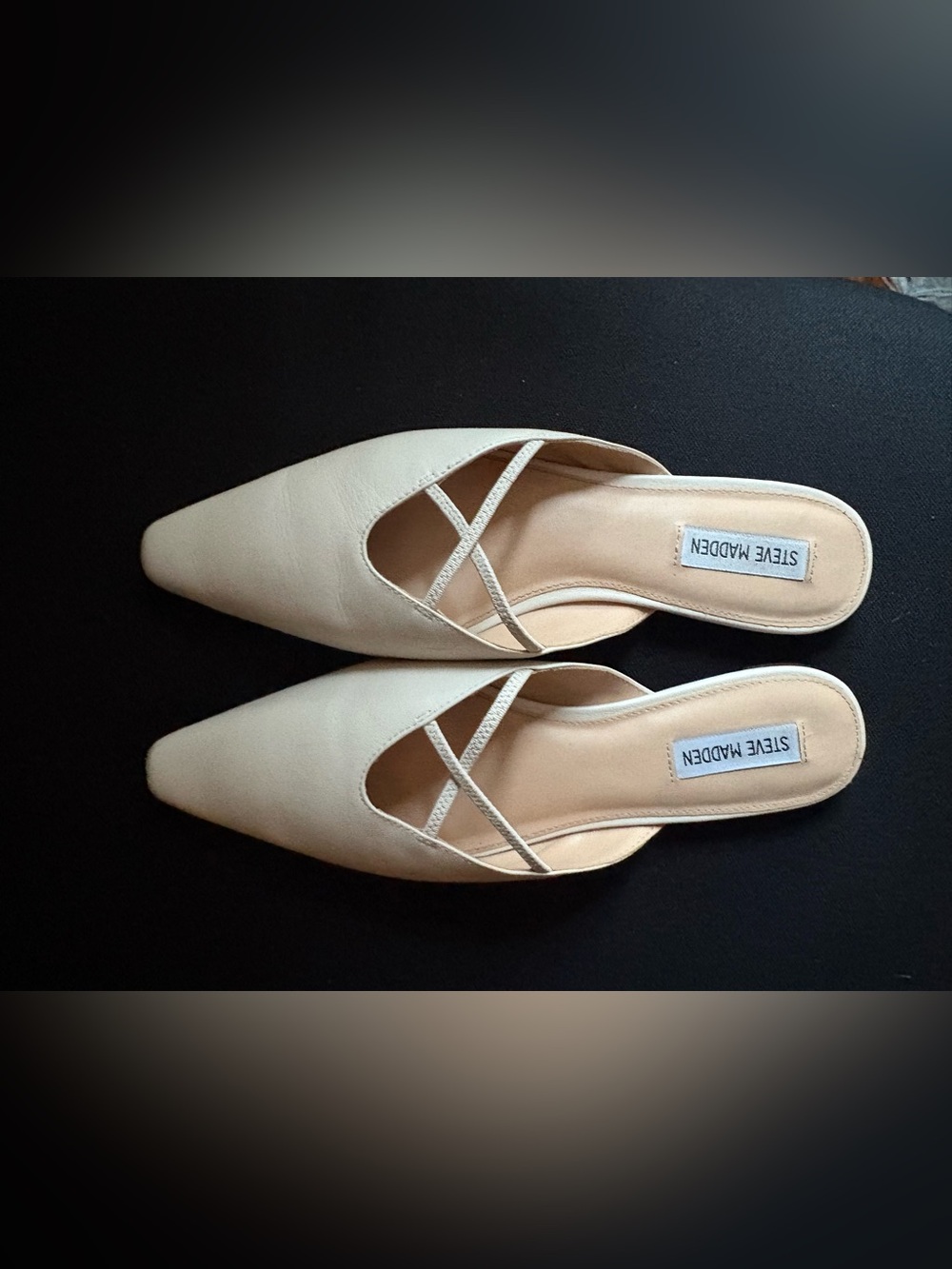 Steve Madden Cream Pointed Slip-On Mules with Crisscross Straps